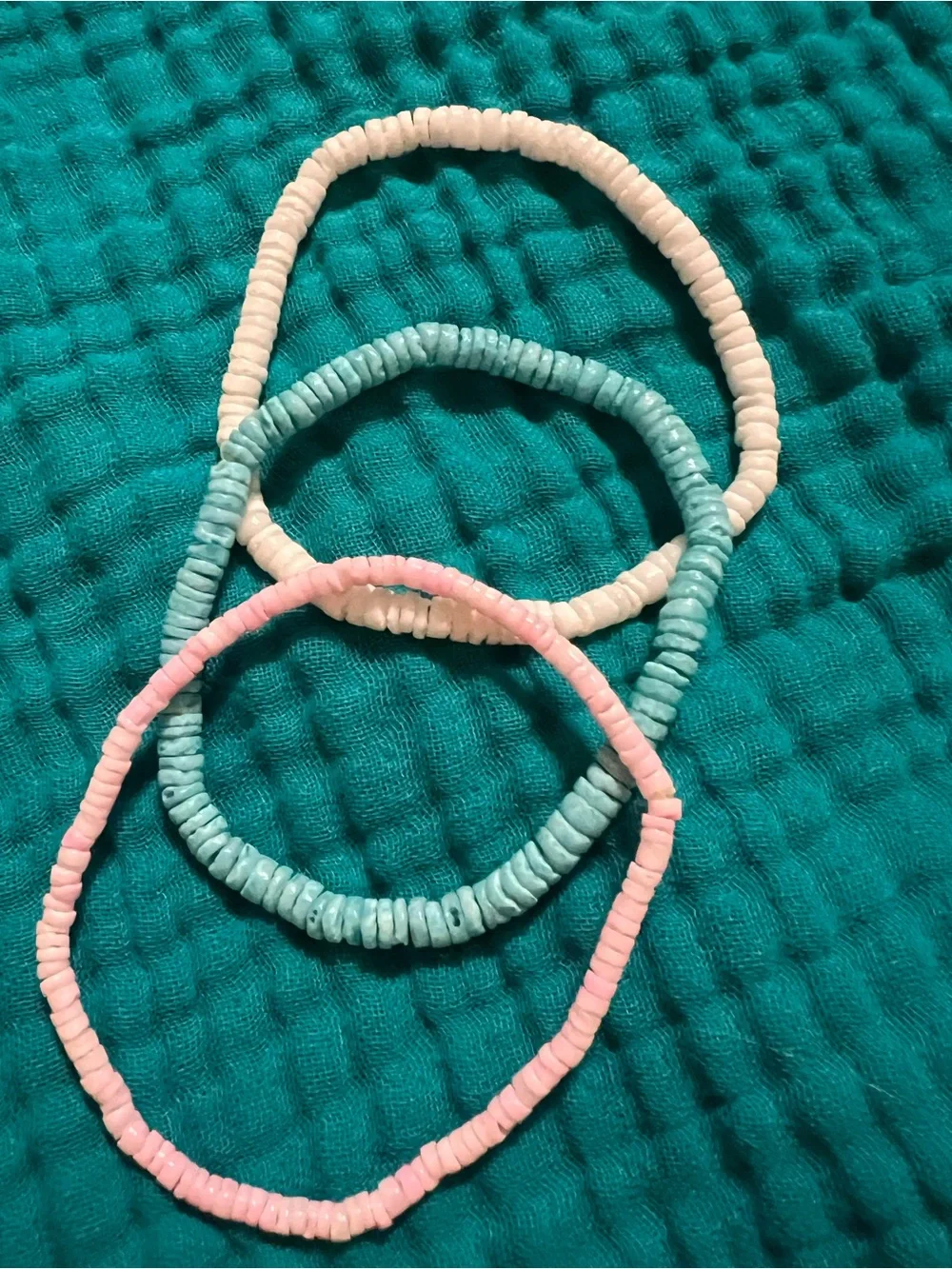 Women’s Stretch Beaded Bracelets Set - Pink, Light Blue, Cream